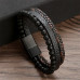 Black Leather Bracelet for Men & Boys – Magnetic Clasp Beaded Evil Eye Bracelet with Stainless Steel