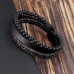 Black Leather Bracelet for Men & Boys – Magnetic Clasp Beaded Evil Eye Bracelet with Stainless Steel