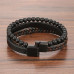Black Leather Bracelet for Men & Boys – Magnetic Clasp Beaded Evil Eye Bracelet with Stainless Steel
