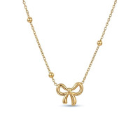 Gold-Plated Bow Necklace Set for Women & Girls – Anti-Tarnish Waterproof Stainless Steel Pendant Chain