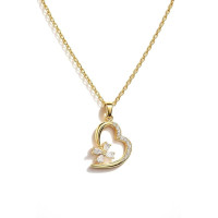 Gold Heart Pendant Necklace for Women & Girls – Butterfly AD Stone Love Charm Locket with Adjustable Chain