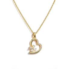 Gold Heart Pendant Necklace for Women & Girls – Butterfly AD Stone Love Charm Locket with Adjustable Chain