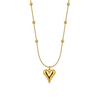 Anti-Tarnish Gold-Toned Heart Pendant Necklace for Women & Girls – Korean Style Beaded Chain