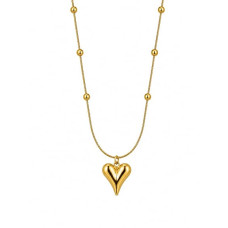 Anti-Tarnish Gold-Toned Heart Pendant Necklace for Women & Girls – Korean Style Beaded Chain