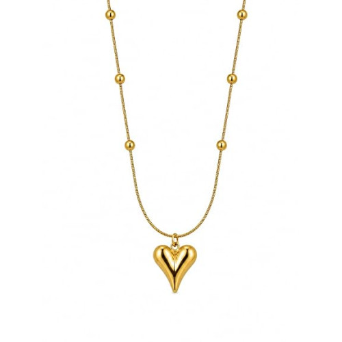 Anti-Tarnish Gold-Toned Heart Pendant Necklace for Women & Girls – Korean Style Beaded Chain