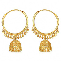 Traditional Temple Jewellery 18K One Gram Gold-Plated Jhumka Earrings Set for Women & Girls – Brass Meenakari Ghungroo Huggie Hoop Bali