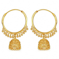 Traditional Temple Jewellery 18K One Gram Gold-Plated Jhumka Earrings Set for Women & Girls – Brass Meenakari Ghungroo Huggie Hoop Bali