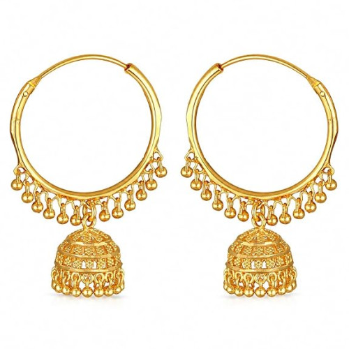 Traditional Temple Jewellery 18K One Gram Gold-Plated Jhumka Earrings Set for Women & Girls – Brass Meenakari Ghungroo Huggie Hoop Bali