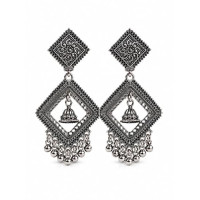 Chandbali Jhumka Earrings for Women – Long Geometric Oxidised Ghungroo Dangler Earrings