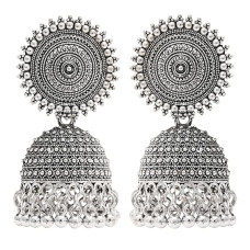 Traditional Lightweight Oxidised Jhumka Earrings for Women – Ethnic Silver-Tone Earrings