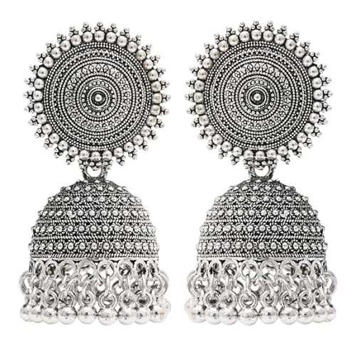 Traditional Lightweight Oxidised Jhumka Earrings for Women – Ethnic Silver-Tone Earrings