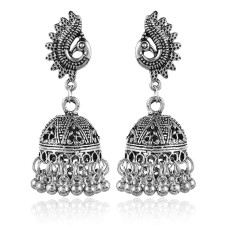 Oxidised Jhumka Earrings for Women & Girls – Traditional Ethnic Silver-Tone Jewellery
