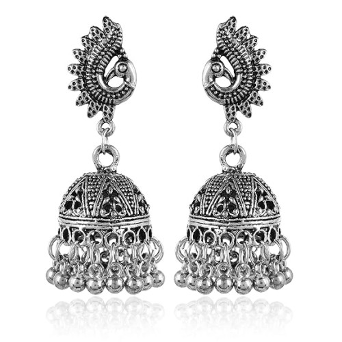 Oxidised Jhumka Earrings for Women & Girls – Traditional Ethnic Silver-Tone Jewellery