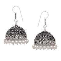 Oxidized Silver Jhumka Earrings for Women – German Silver Bohemian Filigree Bell Earrings