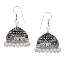 Oxidized Silver Jhumka Earrings for Women – German Silver Bohemian Filigree Bell Earrings