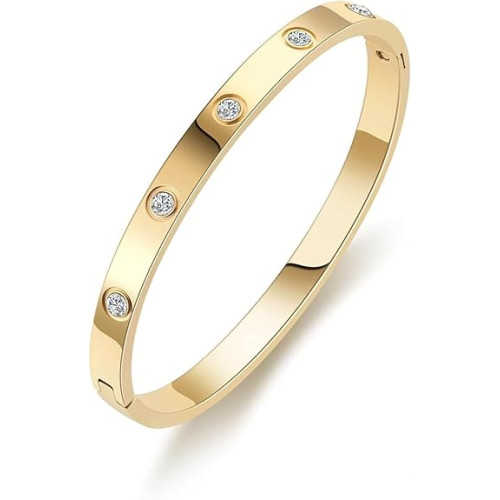 Laira Jewels Gold-Plated Stainless Steel Openable Crystal Bracelet for Women – Anti-Tarnish Cuff Bangle