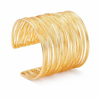Gold-Plated Multi-Layer Wire Cuff Bracelet for Women & Girls – Wide Open Lightweight Statement Bangle