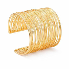 Gold-Plated Multi-Layer Wire Cuff Bracelet for Women & Girls – Wide Open Lightweight Statement Bangle