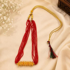 Nepali Pahadi Mangalsutra for Women – Red Maili Tilhari Pote Mala with Gold-Toned Pendant