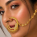 Pahadi Nath for Women – Gold-Toned Bridal Nose Ring with Red & White Stones and Side Chain