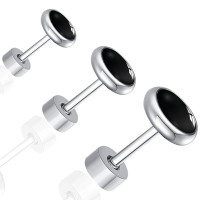 Silver-Plated Stainless Steel Black Tone Stud Earrings for Boys & Men – Single Ear Studs Combo Set in Multiple Sizes