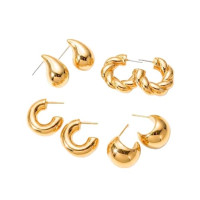 Elegant Gold Hoop Earrings Set for Women – Chunky Twisted Design with Multiple Styles