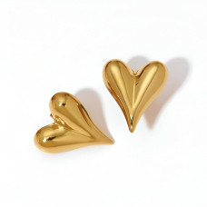 Korean Style Gold Heart Shape Statement Earrings for Women – Modern Designer Metal Studs