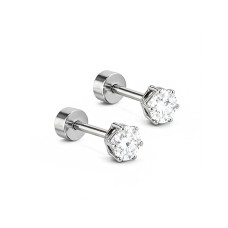 4mm 18K Silver-Plated Stainless Steel Stud Earrings for Men & Boys – White Stone Flat Back Screw Cartilage Earrings 4mm 18K Silver-Plated Stainless Steel Stud Earrings for Men & Boys – White Stone Flat Back Screw Cartilage Earrings