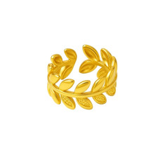 Anti-Tarnish Leaf Open Band Ring for Women & Girls – Adjustable Chunky Statement Ring